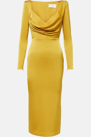 ALEX PERRY Draped satin crÃªpe midi dress