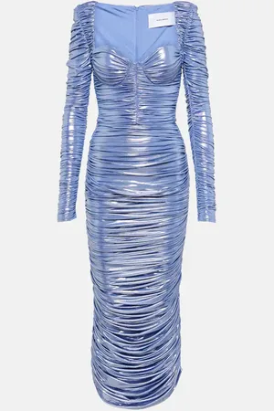 ALEX PERRY Ruched lamÃ© midi dress