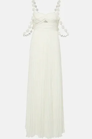 Self-Portrait Bridal floral-appliquÃ© pleated chiffon maxi dress