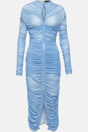 MUGLER Draped cutout mesh midi dress