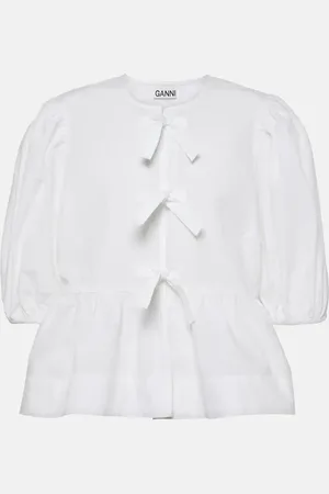 Ganni Bow-detail cotton poplin blouse