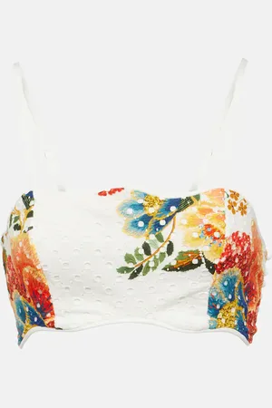 Farm Rio Delicate Garden floral cotton crop top
