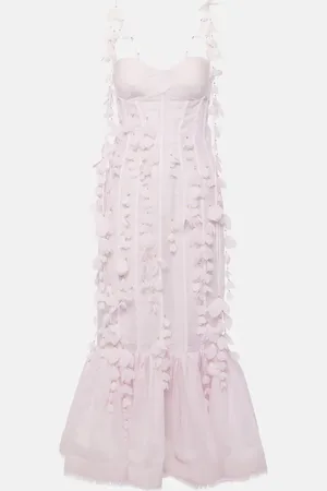 ZIMMERMANN Floral-appliquÃ© linen and silk bustier gown