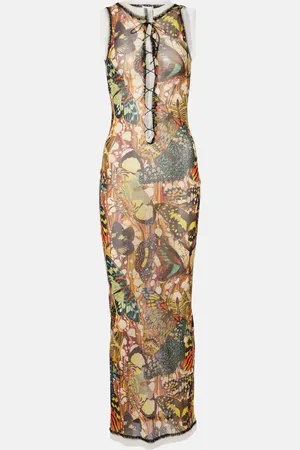 Jean Paul Gaultier Printed lace-trimmed mesh maxi dress