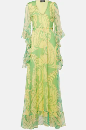 Etro Printed ruffled silk maxi dress
