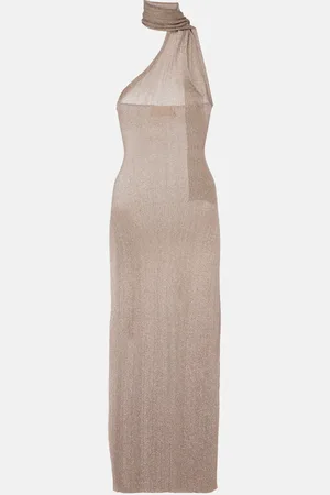 AYA MUSE Scarf-detail lamÃ© maxi dress