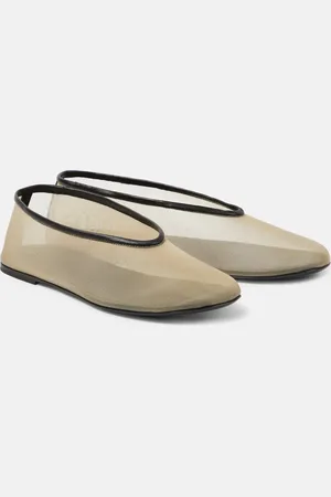 Khaite Marcy leather-trimmed mesh ballet flats