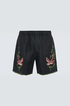 BODE Rosefinch embroidered linen Bermuda shorts