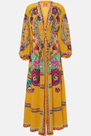 La DoubleJ Floral balloon-sleeve silk satin gown