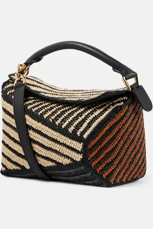Loewe Puzzle Edge Small raffia shoulder bag