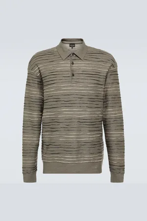 Giorgio Armani Intarsia linen-blend polo sweater