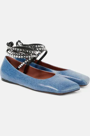 Amina Muaddi Ane embellished denim ballet flats