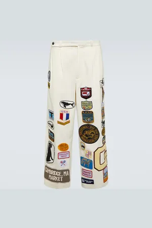 BODE Cambridge patch-appliquÃ© cotton canvas wide-leg pants