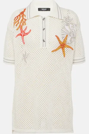 VERSACE Embroidered crochet cotton polo shirt
