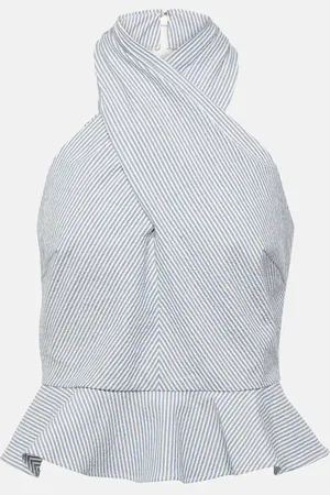 VERONICA BEARD Drey striped halterneck cotton top