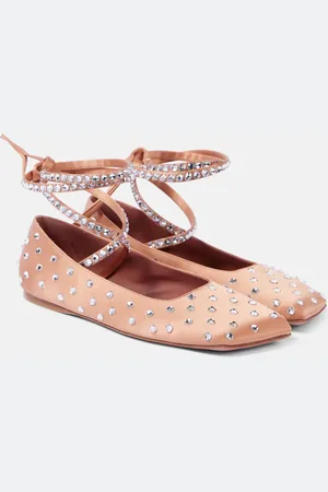 Amina Muaddi Ane crystal-embellished satin ballet flats