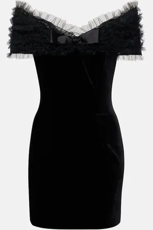 Alessandra Rich Off-shoulder velvet and tulle minidress