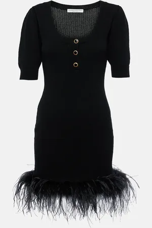 Alessandra Rich Feather-trimmed wool minidress