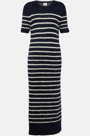 Khaite Helen striped silk and cashmere midi dress