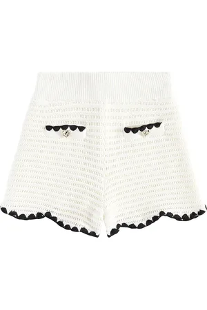 Self-Portrait Scalloped crochet cotton-blend shorts
