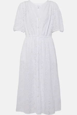 Velvet Broderie anglaise cotton midi dress