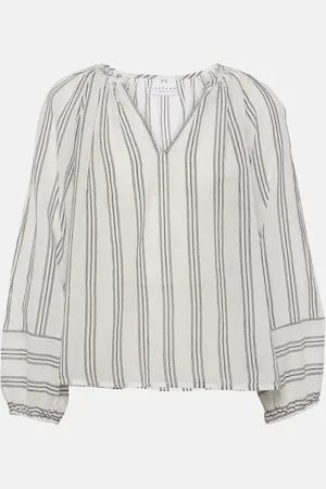 Velvet Gianna embroidered striped cotton top