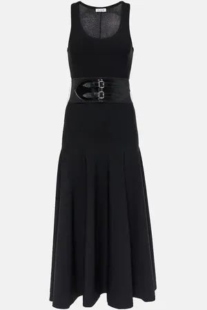 Alaïa AlaÃ¯a Leather-trimmed midi dress