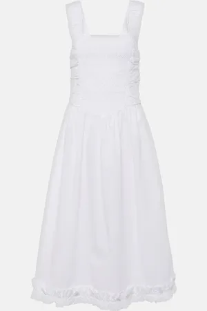 Ganni Shirred cotton poplin midi dress