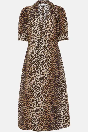 Ganni Leopard-print cotton poplin midi dress