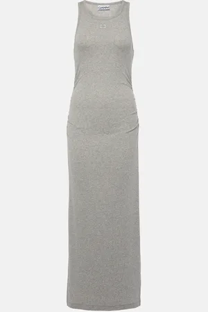 Ganni Ribbed-knit cotton-blend midi dress