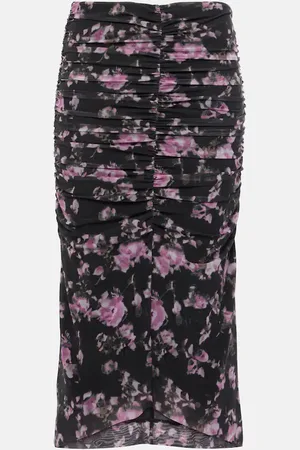 Ganni Floral ruched mesh midi skirt