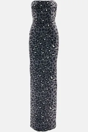 ALEX PERRY Leopard-print strapless velvet gown