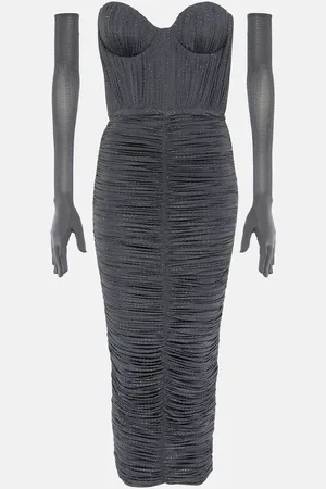 ALEX PERRY Crystal-embellished ruched jersey midi dress