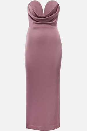 ALEX PERRY Gathered strapless satin midi dress