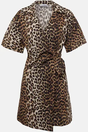 Ganni Leopard-print cotton wrap dress