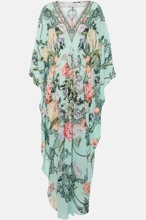 Camilla Gathered floral silk kaftan