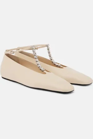 Jil Sander Crystal-embellished leather ballet flats