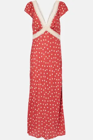 RIXO London Iggy polka-dot lace-trimmed satin midi dress
