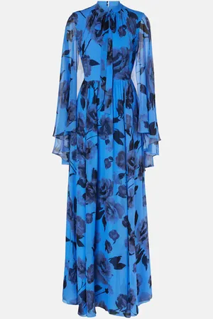 Erdem Tie-neck floral silk voile gown