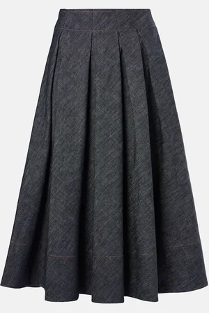 Brunello Cucinelli Mid-rise denim midi skirt