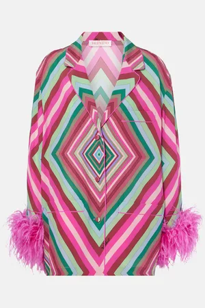 VALENTINO Rhombus 75 feather-trimmed crÃªpe de chine top