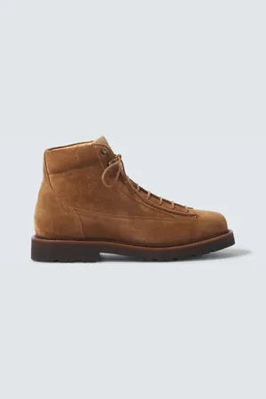 Brunello Cucinelli Corduroy-trimmed leather lace-up boots