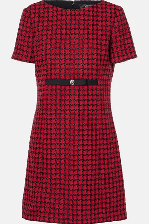 VERSACE Checked wool-blend tweed mini dress