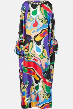 Puccini Orchidee embellished silk twill kaftan