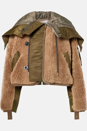 SACAI Twill-trimmed faux fur jacket