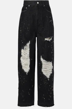 XU ZHI Embellished distressed wide-leg jeans