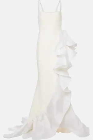 Safiyaa Bridal Yana draped crÃªpe and satin organza gown