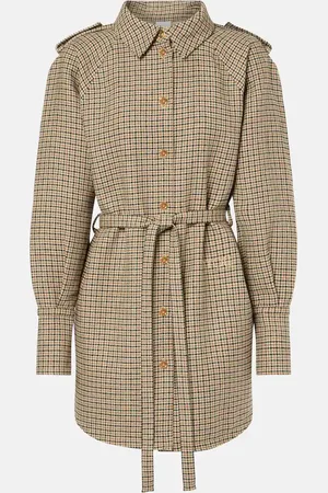 Patou Houndstooth flannel shirt dress