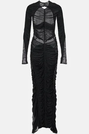 MUGLER Ruched open-back mesh gown