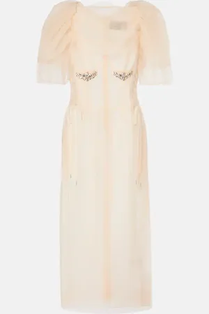 Simone Rocha Embellished ruched mesh midi dress